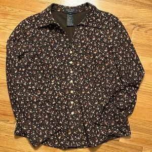 Nine West button down top- brown with flowers- XL